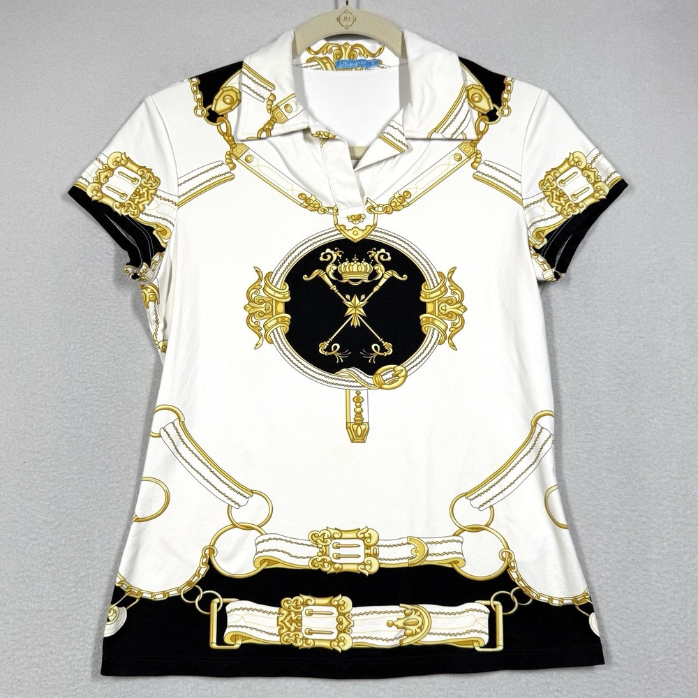 J McLaughlin Top Womens S Court Cap Polo Catalina Cloth Equestrian Chain Crown